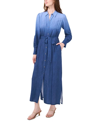 Msk Women's Ombre Belted Long-Sleeve Maxi Shirtdress