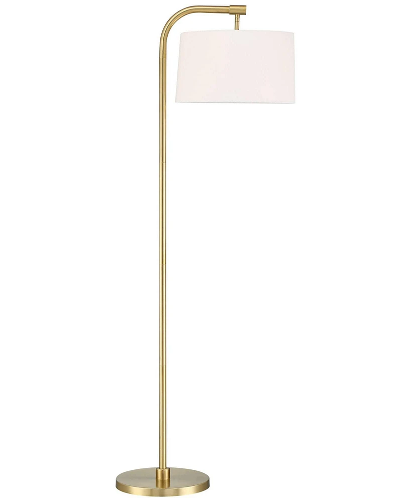 360 Lighting Serra Modern Art Deco Arc Floor Lamp Standing 64" Tall Warm Gold Metal White Linen Blend Fabric Tapered Drum Shade for Living Room Readin