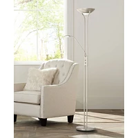 360 Lighting Canby Modern Torchiere Floor Lamp Standing with Side Light Led 72" Tall Brushed Nickel Silver Metal White Acrylic Diffuser for Living Roo