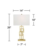 360 Lighting Golden Mid Century Modern Table Lamps 26" Tall Set of 2 Brushed Gold Open Grid Metal White Rectangular Shade for Bedroom Living Room Hous