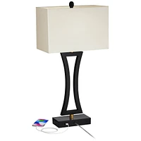 360 Lighting Roxie Modern Table Lamps 31" Tall Set of 2 with Usb Charging Port Black Metal White Fabric Rectangular Shade for Living Room Bedroom Hous