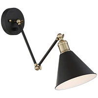 360 Lighting Wray Modern Indoor Adjustable Swing Arm Wall Lamp with Cord Set of 2 Black Antique Brass Plug-In Light Fixture Dimmable Metal Shade for B