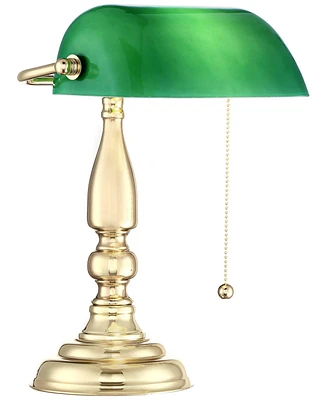 360 Lighting Hammond Traditional Piano Banker Mini Desk Table Lamp 14" High Brass Plating Green Glass Shade for Living Room Bedroom House Bedside Nigh