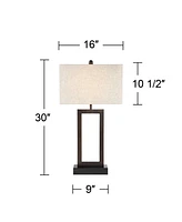 Todd Modern Minimalist Table Lamp with Usb and Ac Power Outlet in Base 30" Tall Bronze Rectangular Oatmeal Fabric Shade for Living Room Bedroom House