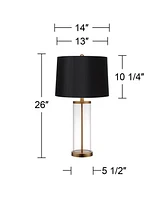 360 Lighting Modern Table Lamp Fillable 26" High Warm Gold Clear Glass Cylinder Black Hardback Drum Shade Decor for Living Room Bedroom House Bedside