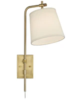Barnes and Ivy Seline Modern Wall Mounted Lamp Dimmable Warm Gold Metal Plug-In Light Fixture Off White Tapered Drum Shade for Bedroom Bedside House R