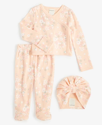 First Impressions Baby Girls Secret Garden Cotton Hat, Cardigan & Footed Pants, 3 Piece Set, Created for Macy's