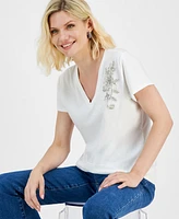 I.n.c. International Concepts Petite Cotton Embellished-Patch T-Shirt, Created for Macy's