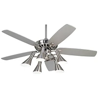 Casa Vieja 52" Journey Modern Industrial Indoor Ceiling Fan with Light Kit Led Dimmable Remote Control Brushed Nickel Blade 5-Light for House Bedroom