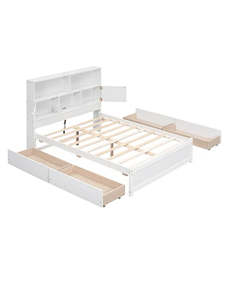 Simplie Fun Full Size Platform Bed With Storage Headboard, Charging Station And 4 Drawers