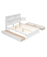 Streamdale Furniture Full Size Platform Bed With Storage Headboard, Charging Station And 4 Drawers