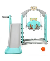 Costway 4-in-1 Toddler Climber and Swing Set w/ Basketball Hoop & Ball Green