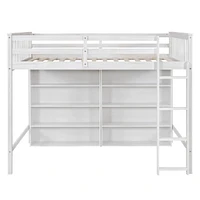 Full Size Loft Bed With 8 Open Storage Shelves And Builtin Ladder