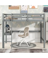 Simplie Fun Twin Loft Bed with built-in desk, Grey