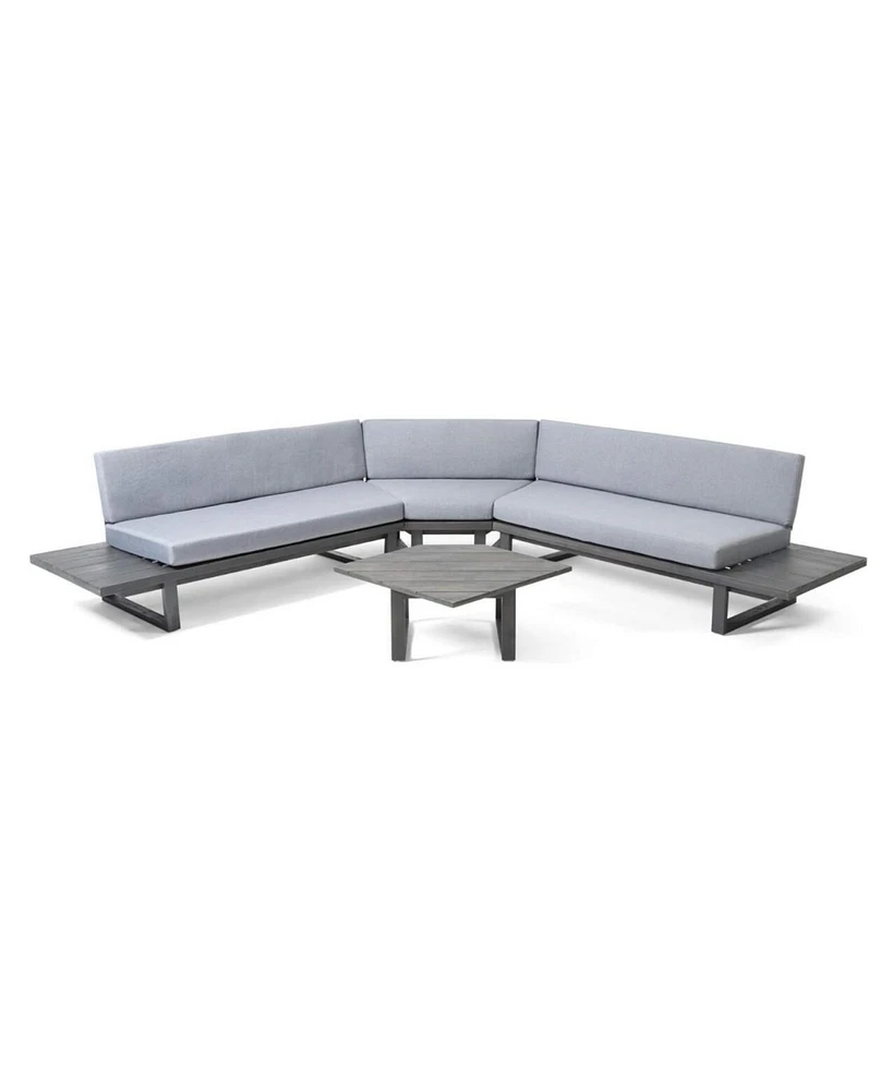 Simplie Fun Stylish Outdoor Sectional with Built-in Side Tables and Acacia Wood Structure