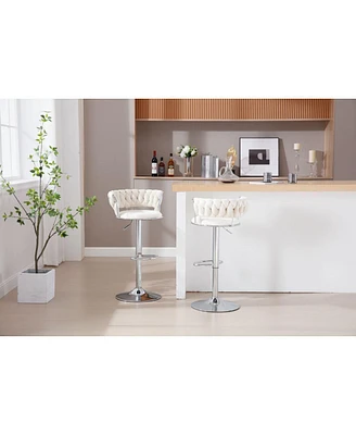 Simplie Fun Set Of 2 Bar Stools With Chrome Footrest And Base Swivel Height Adjustable Mechanical Lifting Velvet