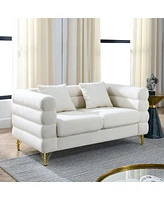 Simplie Fun 60" Oversized 2 Seater Fabric Sectional Sofa - White Teddy