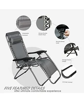 Streamdale Furniture Zero Gravity Patio Adjustable Folding Reclining Chair with Pillow, 2PC Grey