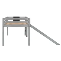 Twin Size Loft Bed Wood Bed With Slide, Stair And Chalkboard