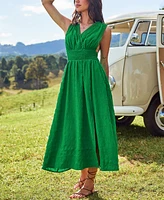 Cupshe Women's Green Crosshatch Trim Sleeveless Midi Beach Dress