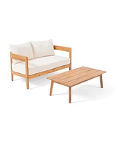 Simplie Fun Acacia Wood Patio Loveseat and Coffee Table Set with Water-Resistant Cushions