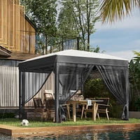 10' x 10' Pop Up Canopy Tent with Netting, Instant Sun Shelter, Tents for Parties, Height Adjustable, with Wheeled Carry Bag and 4 Sand Bags for Outdo
