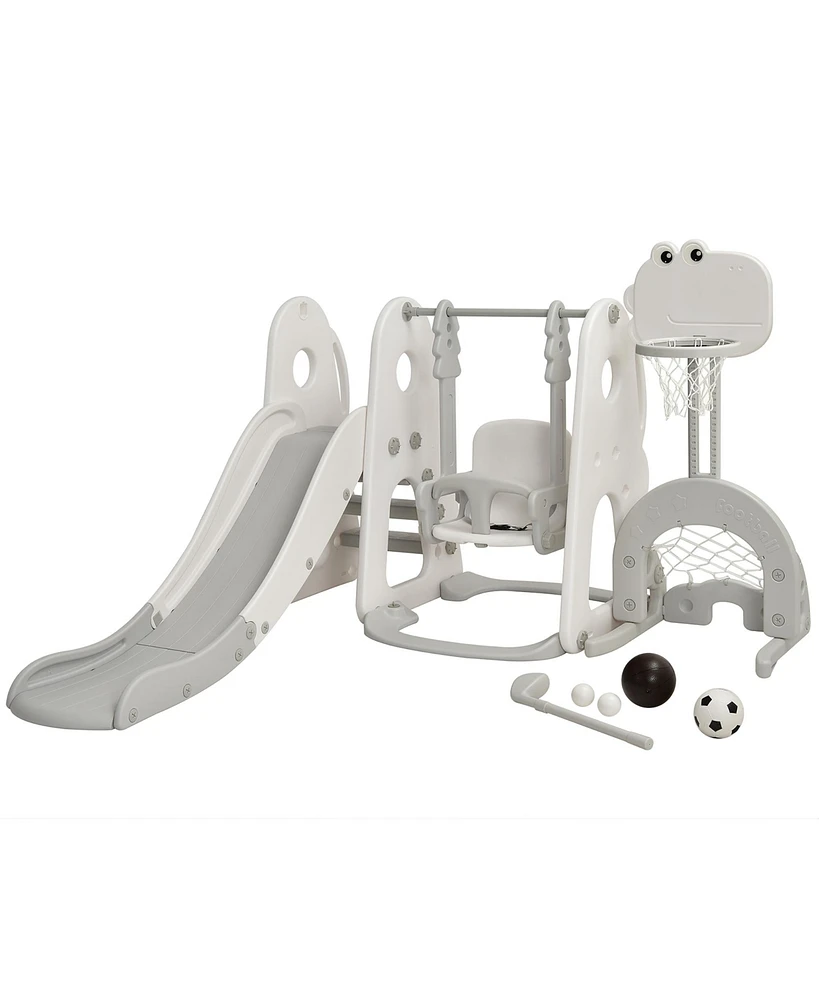 6 in 1 Toddler Slide and Swing Set Climber Playset w/ Ball Games Orange