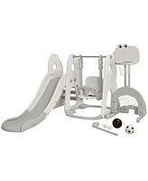 6 in 1 Toddler Slide and Swing Set Climber Playset w/ Ball Games Orange