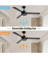52 Inch Black Ceiling Fan Without Light, High Capacity Dc Motor