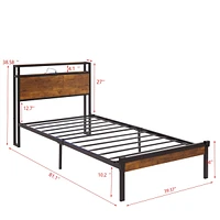 Streamdale Furniture Metal Platform Bed Frame with Wooden Headboard and Usb Liner