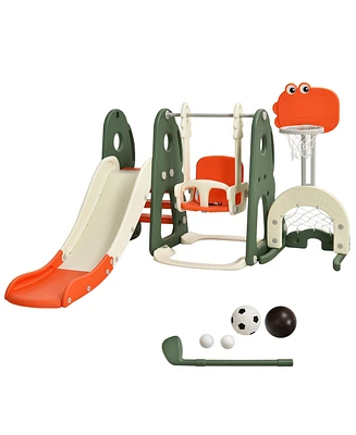 Costway 6 1 Toddler Slide and Swing Set Climber Playset w/ Ball Games Orange