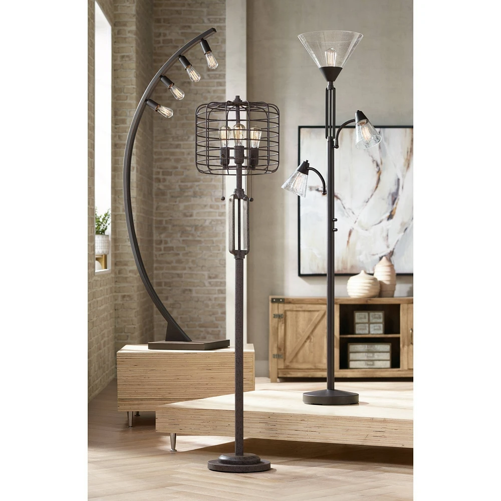 Franklin Iron Works Warwick Industrial Torchiere Tree Floor Lamp Led 3