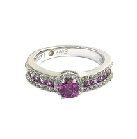 Suzy Levian New York Pink Sapphire & Lab-Grown White Multi Set Bridal Ring Sterling Silver by