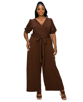 L I V D Plus Iris Surplice Belted Pocket Jumpsuit