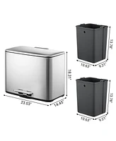 Mega Casa 14.8 Gallon Trash Can, 7.4 Gallon Dual Compartment Recycling Step-On Ss Kitchen Trash Can