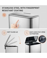 Mega Casa 14.8 Gallon Trash Can, 7.4 Gallon Dual Compartment Recycling Step-On Ss Kitchen Trash Can