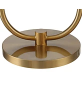 Possini Euro Design Volta Mid Century Modern Arched Floor Lamp with Usb Charging Port Glass Tray Table 66" Tall Antique Brass Gold Metal White Linen D