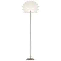 Possini Euro Design Modern Art Deco Floor Lamp Standing 63" Tall Brushed Steel Silver Metal Thin Column White Acrylic Petal Flower Shade Decor for Liv