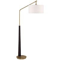 Possini Euro Design Pilar Mid Century Modern Arc Floor Lamp 72 1/2" Tall Espresso Warm Gold Metal White Linen Drum Shade Decor for Living Room Reading