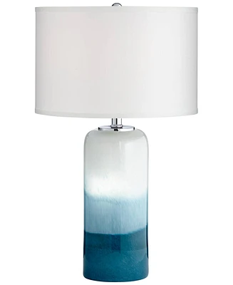 Possini Euro Design Roxanne Modern Coastal Table Lamp with Usb Charging Port and Nightlight Led 25" High Blue Art Glass White Drum Shade for Living Ro