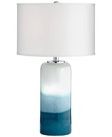 Possini Euro Design Roxanne Modern Coastal Table Lamp with Usb Charging Port and Nightlight Led 25" High Blue Art Glass White Drum Shade for Living Ro