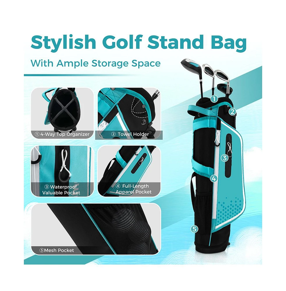 Slickblue Junior Complete Golf Club Set for Kids with Rain Hood Right Hand Children Age 8-10 Years Old