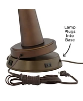 1 3/4" High Universal Charging Workstation Lamp Base Usb Port Ac Power Outlet Brown Bronze Finish Metal Single Shade Living Room Bedroom Bedside Night