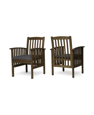 Simplie Fun Rustic Acacia Wood Dining Chairs with Water-Resistant Cushions