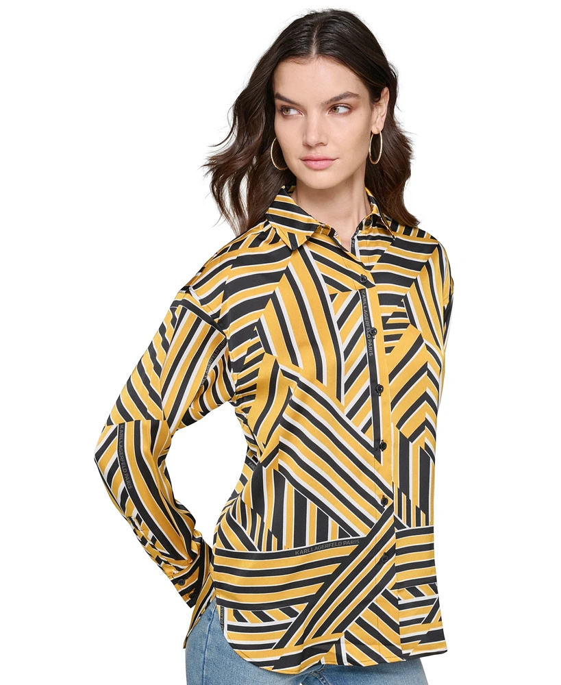 Karl Lagerfeld Paris Women's Oversized Printed Button-Down Top