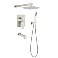 Brushed Nickel Shower System 12 Inch Brass Bathroom Deluxe Rain Mixed Shower Combination Set