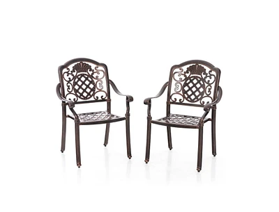 Slickblue Patio Cast Aluminum Dining Chairs Set of 2 Metal Armchairs Stackable-Copper