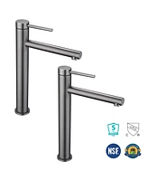 Aquaterior 2 Pack Bathroom Vessel Sink Faucet Single Handle/Hole 8" Tall Vanity Mixer Tap Grey