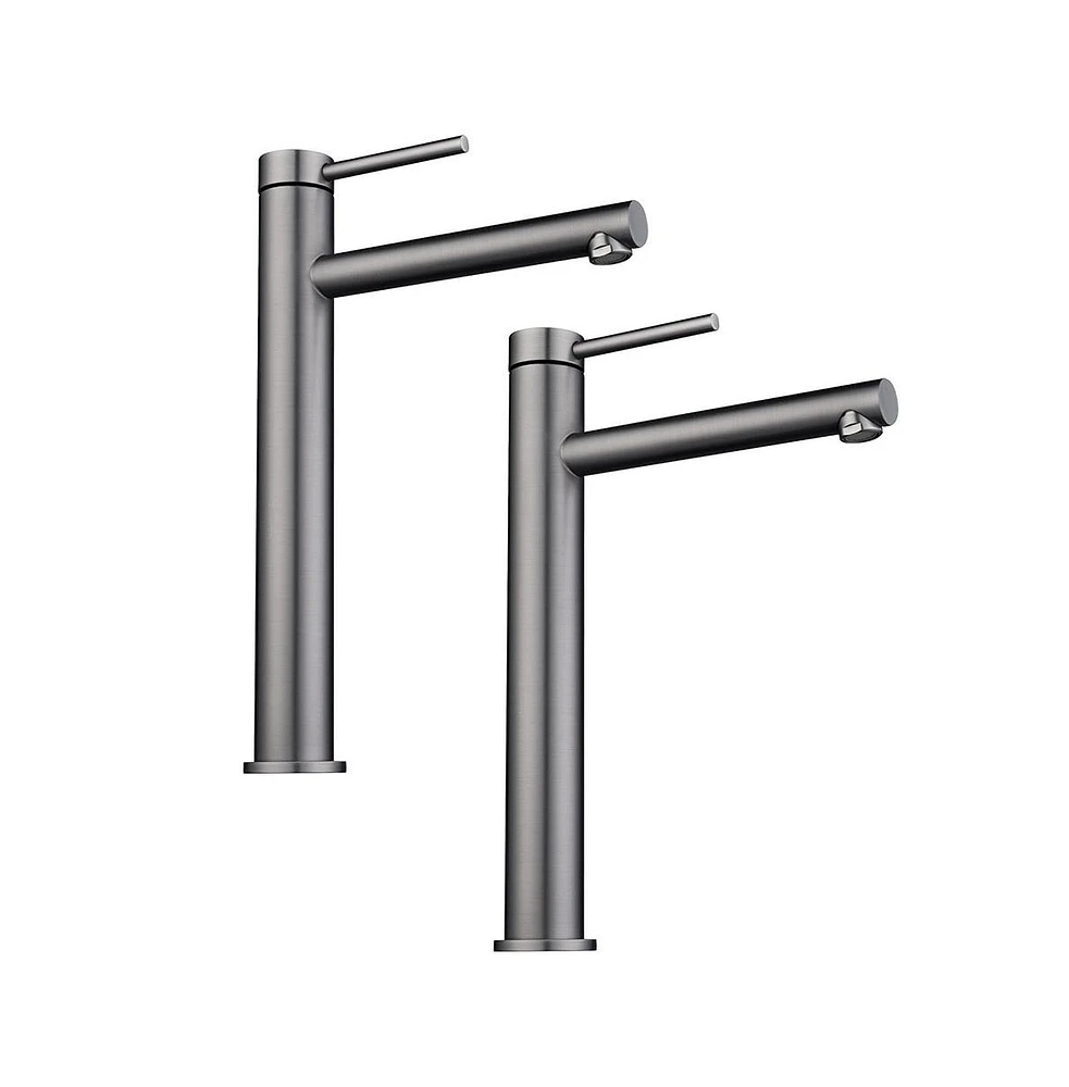 Aquaterior 2 Pack Bathroom Vessel Sink Faucet Single Handle/Hole 8" Tall Vanity Mixer Tap Grey