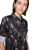 Karl Lagerfeld Paris Women's Printed Utility Button-Front Top